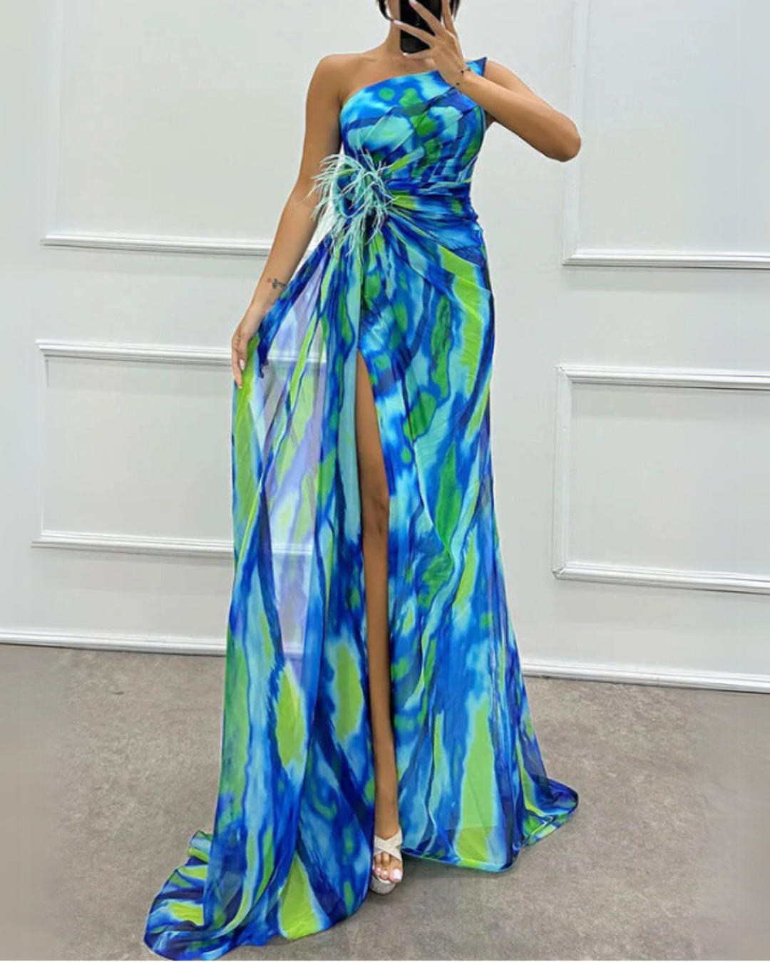 Felicity Vibrant Draped Maxi Dress with Side Slit