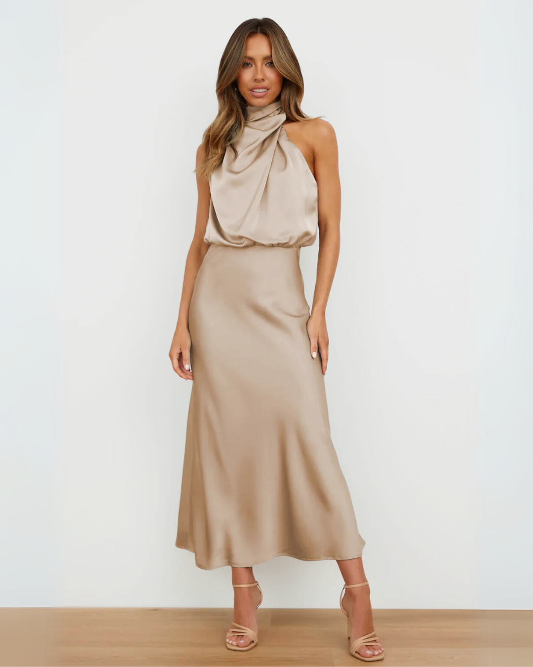Estella Draped Dress with High Neckline