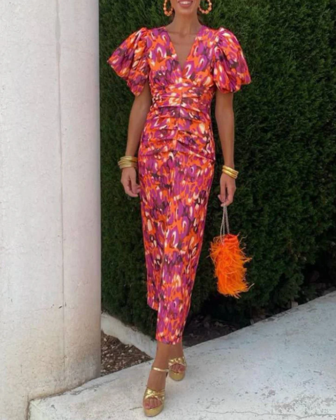 Ursula Vivid Pleated Midi Dress
