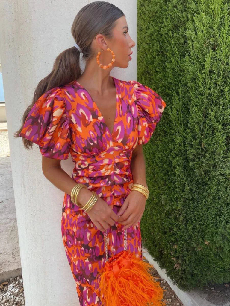 Ursula Vivid Pleated Midi Dress