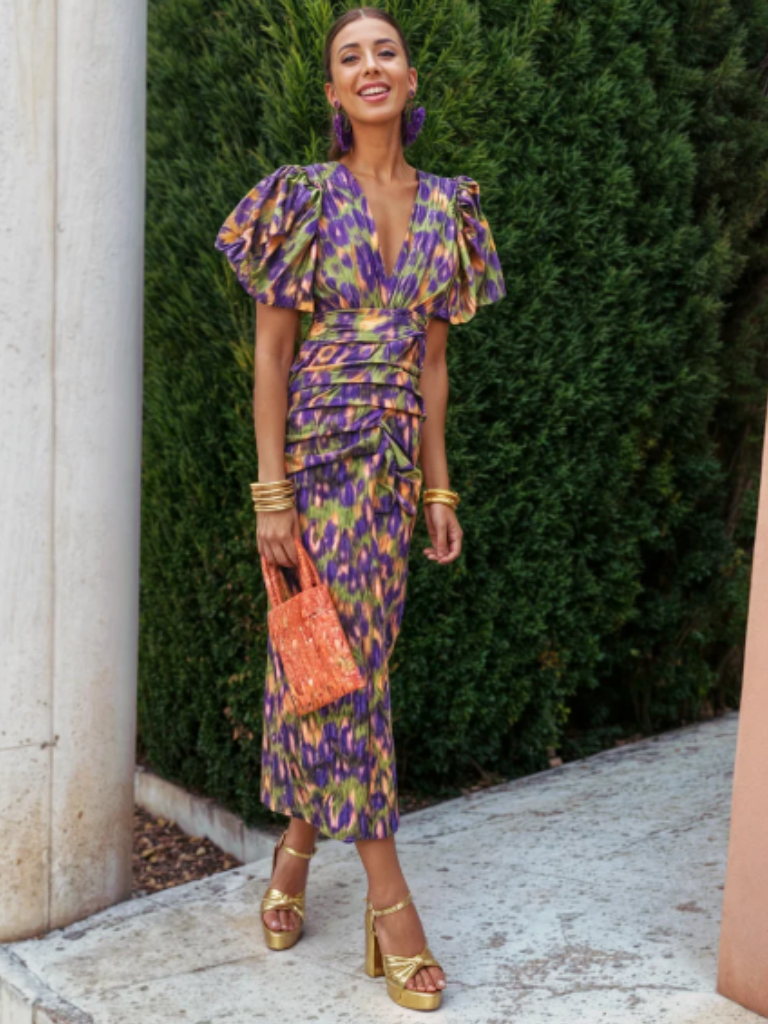 Ursula Vivid Pleated Midi Dress