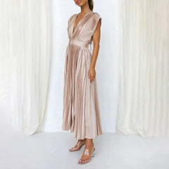 Pink pleated dress side view