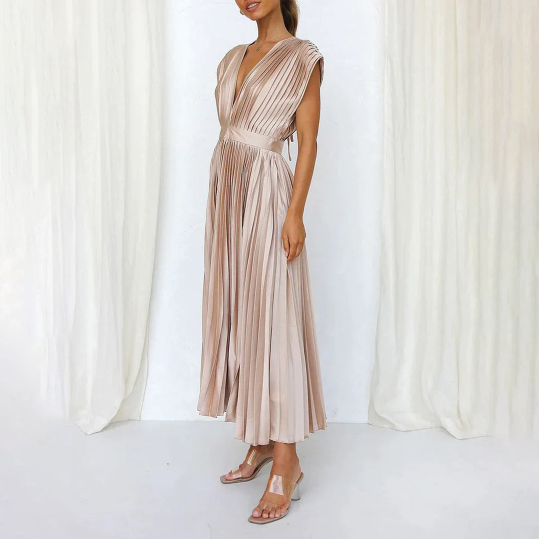 Pink pleated dress side view