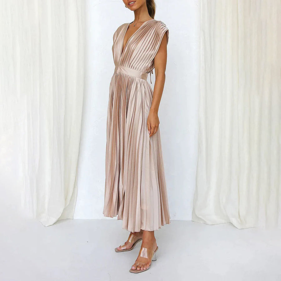 Pink pleated dress side view