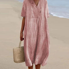 Relaxed V neck midi dress in pink