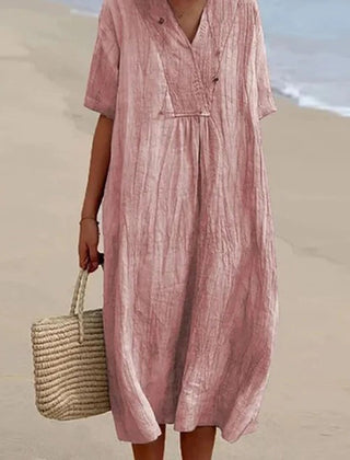 Relaxed V neck midi dress in pink
