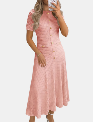 Button front midi dress in pink