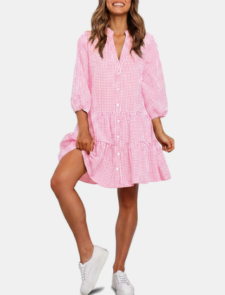 Harriet plaid puff sleeve midi dress in pink