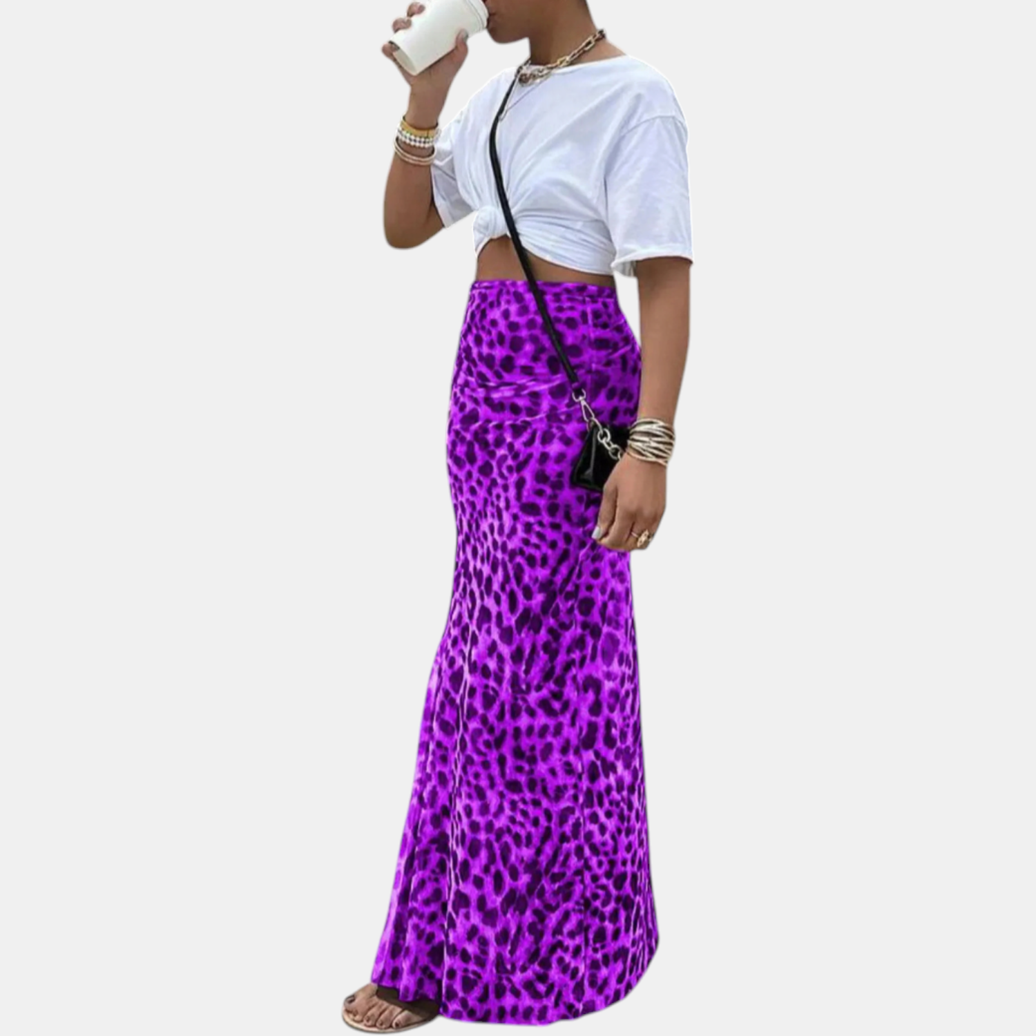 Isla high waist mesh overlay maxi skirt in purple