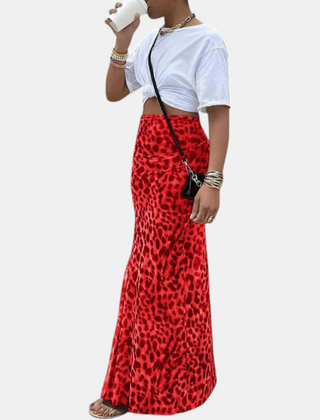 Isla high waist mesh overlay maxi skirt in red