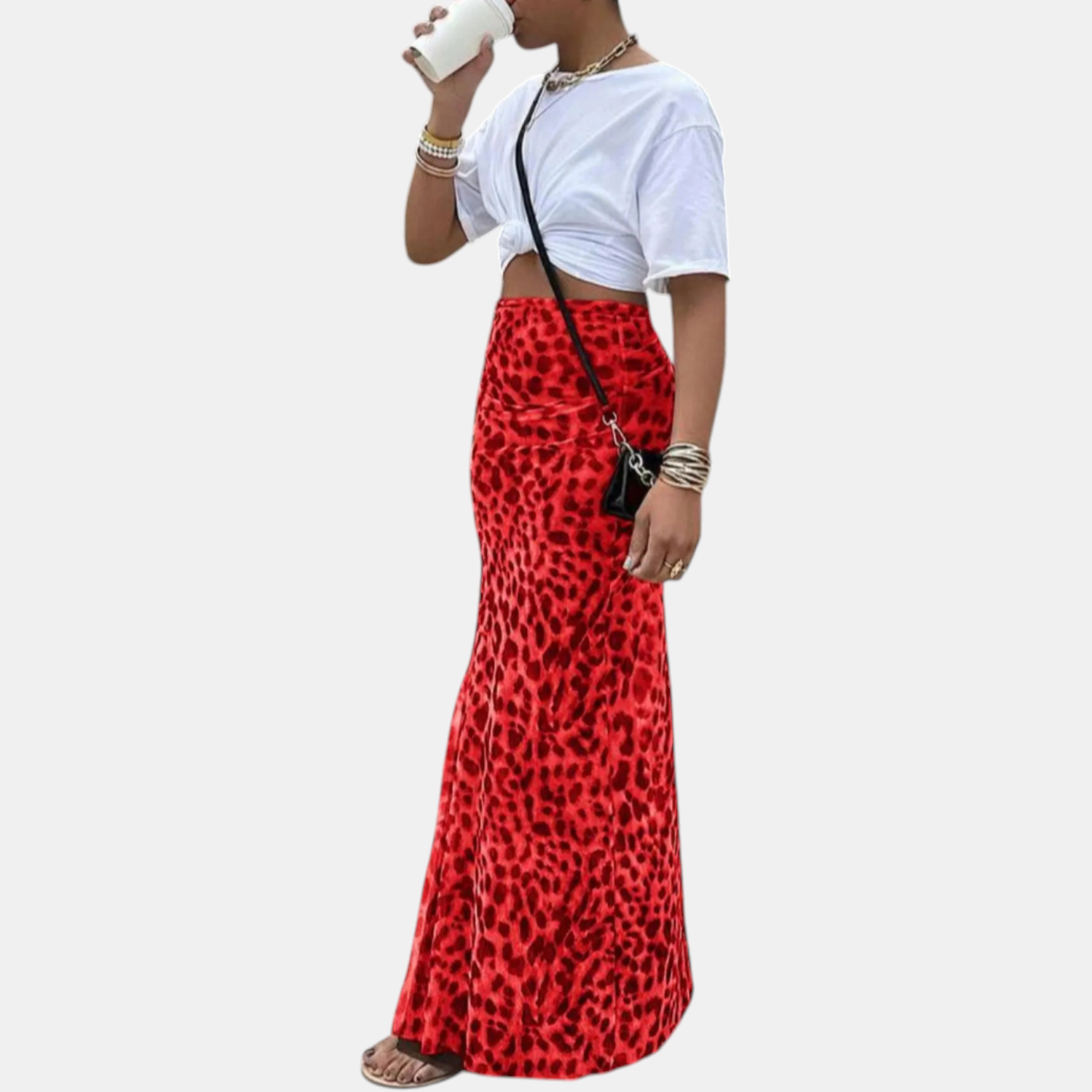 Isla high waist mesh overlay maxi skirt in red