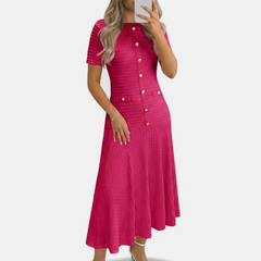 Button front midi dress in rose red