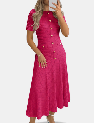 Button front midi dress in rose red
