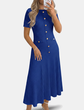 Button front midi dress in royal blue
