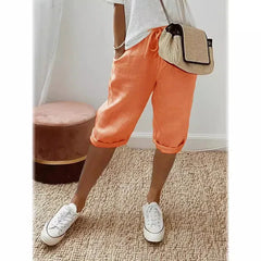 Aleah linen cotton trousers, drawstring waistband detail
