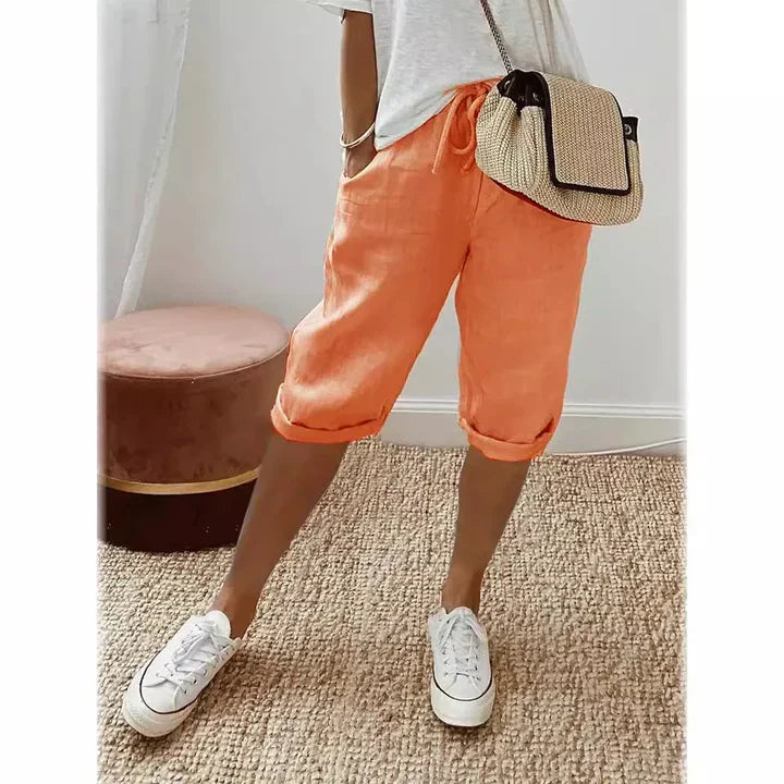 Aleah linen cotton trousers, drawstring waistband detail