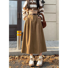 Full length view of the corduroy midi skirt