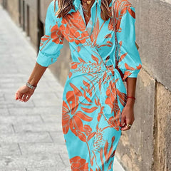 Elvina Printed Wrap Dress with Collared Neckline