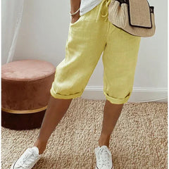 Aleah linen cotton trousers, close view of the fabric