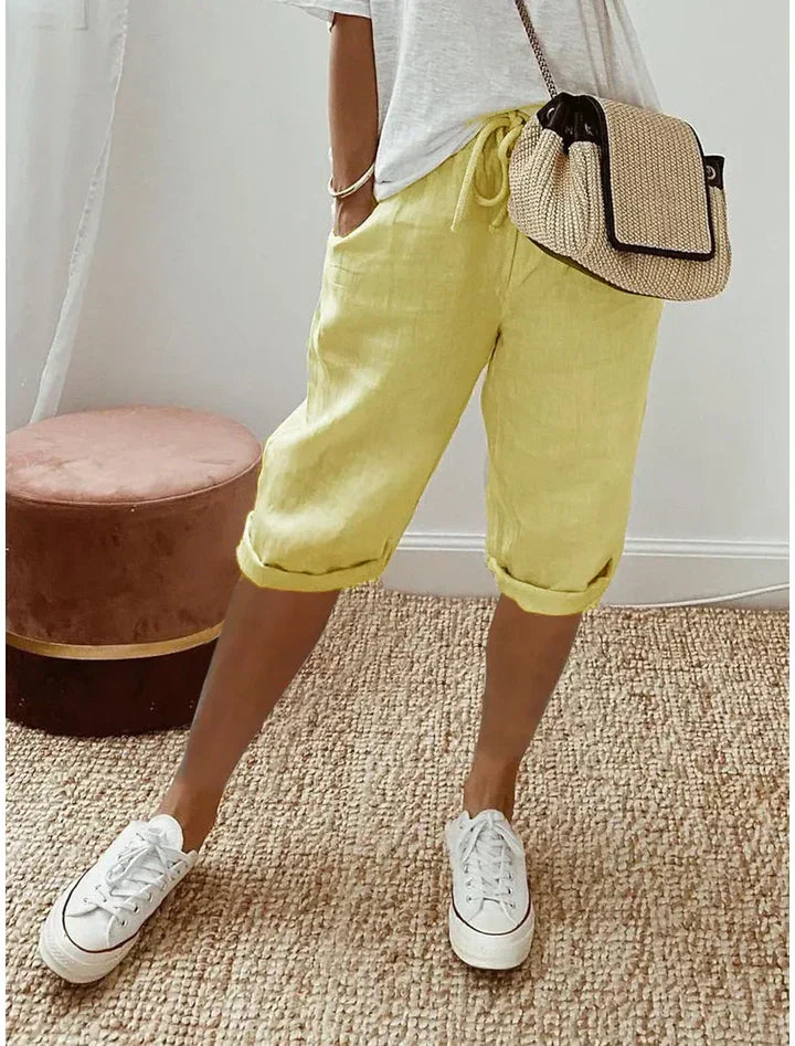 Aleah linen cotton trousers, close view of the fabric