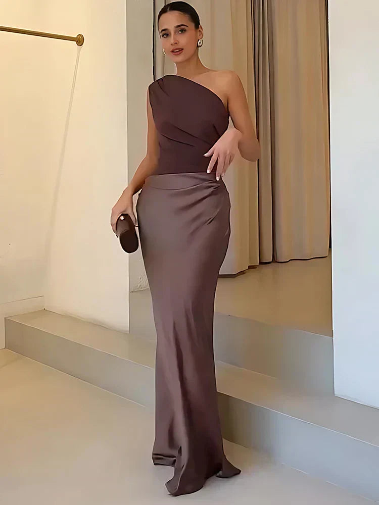 Sophia Satin Maxi Dress with a Guilt