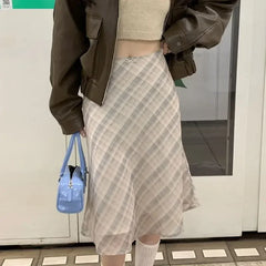 Plaid midi skirt front view