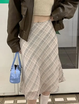 Plaid midi skirt front view