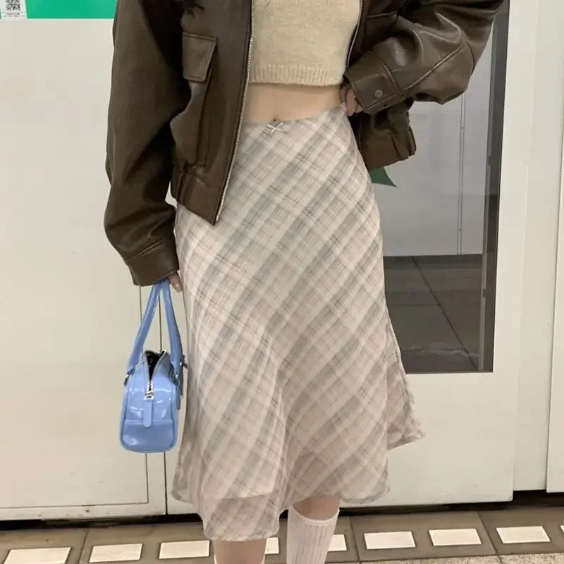 Plaid midi skirt front view