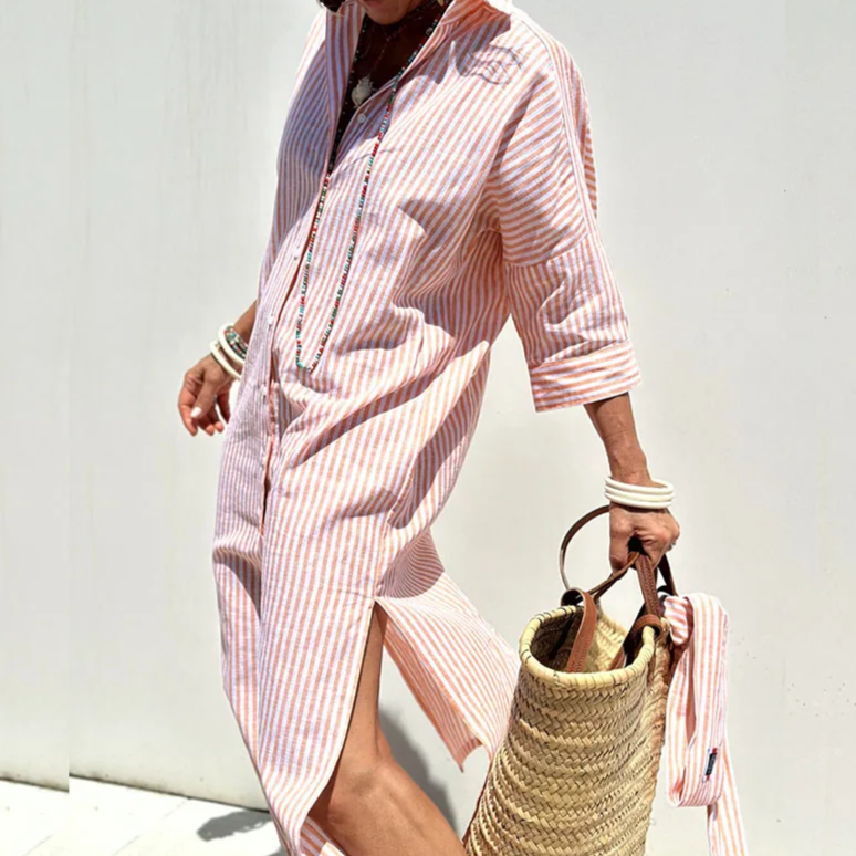Striped shirt dress side view