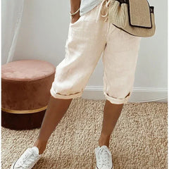 Aleah linen cotton trousers styled for a warm day