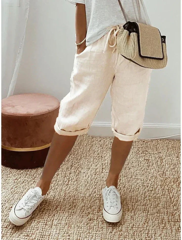 Aleah linen cotton trousers styled for a warm day