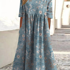 Close view of the embroidery and round neck