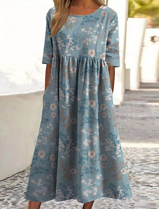 Close view of the embroidery and round neck