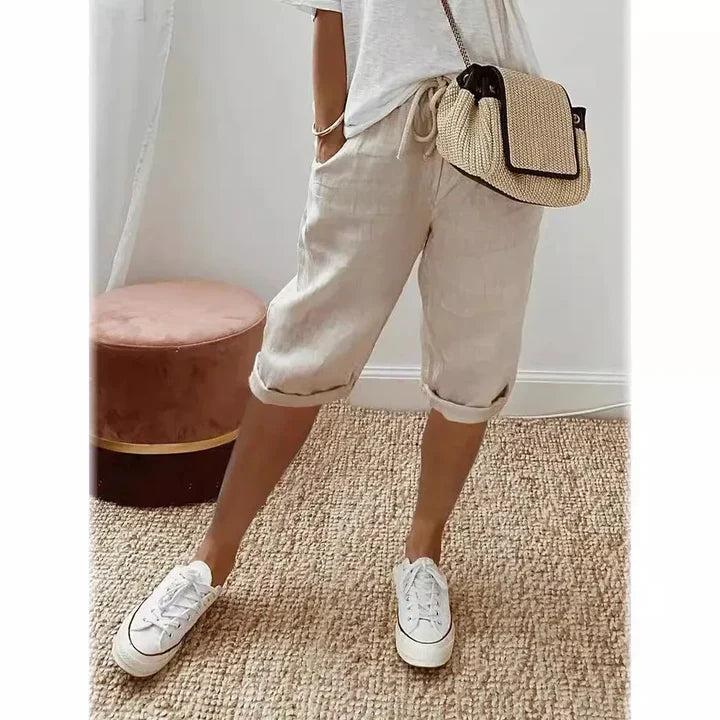 Aleah linen cotton trousers, side pocket detail