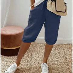 Aleah linen cotton trousers, full length view