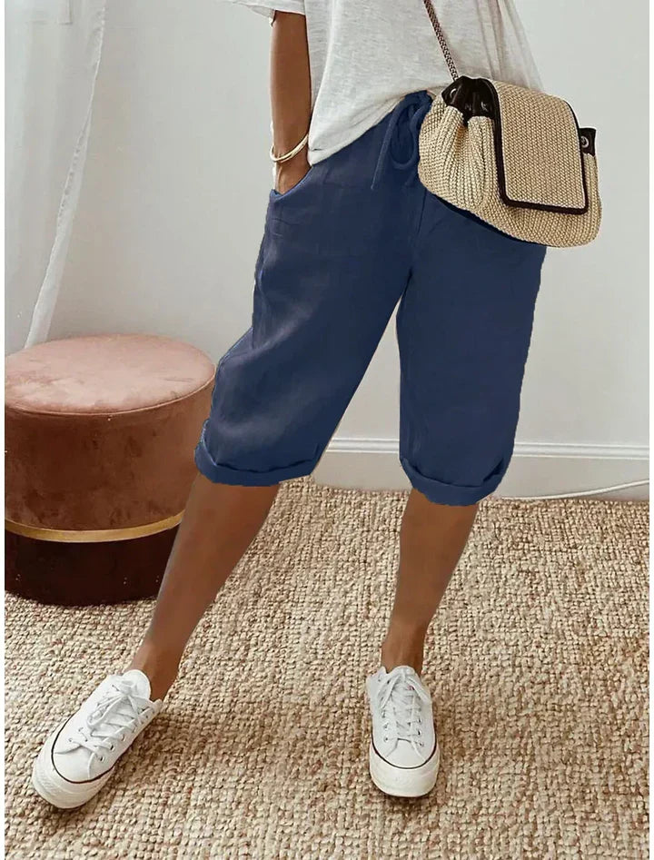 Aleah linen cotton trousers, full length view