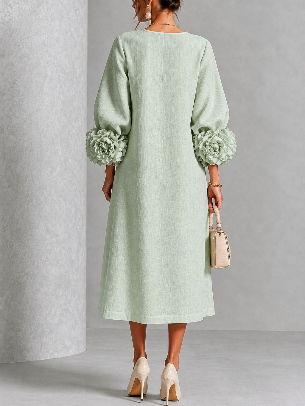 Eloise Floral-Cuff Midi Dress