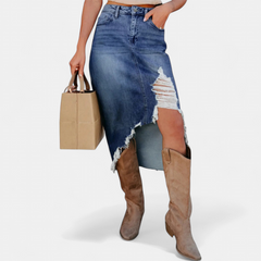 Blake high waist denim maxi skirt in sail blue