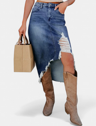 Blake high waist denim maxi skirt in sail blue