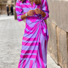 Elvina Printed Wrap Dress with Collared Neckline
