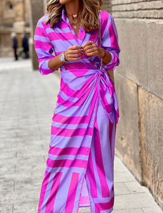 Elvina Printed Wrap Dress with Collared Neckline