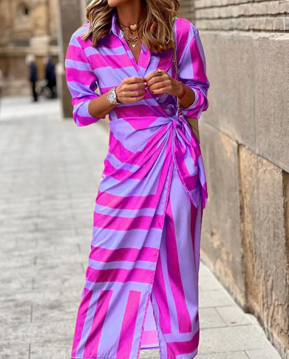 Elvina Printed Wrap Dress with Collared Neckline
