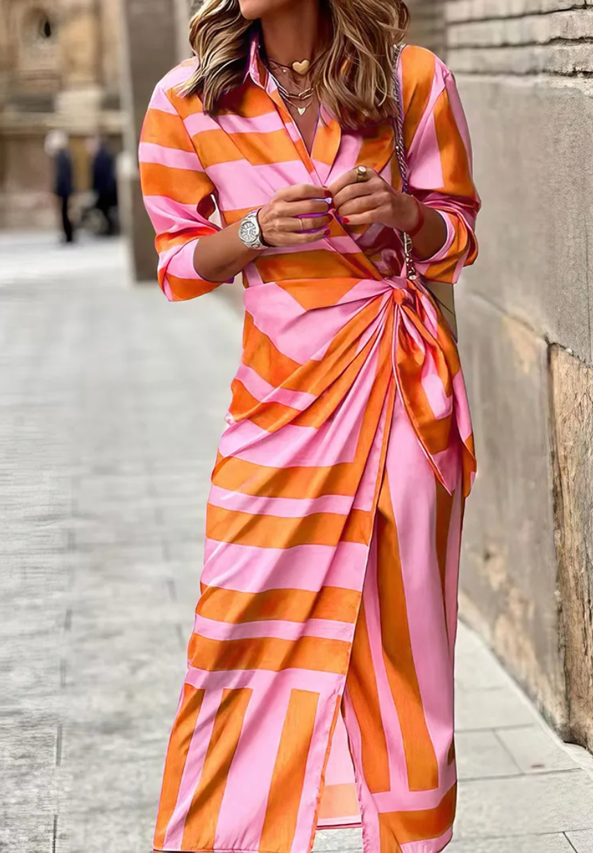 Elvina Printed Wrap Dress with Collared Neckline