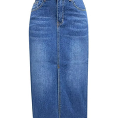 Denim skirt showing the front slit detail