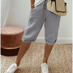 Aleah linen cotton trousers, full outfit view