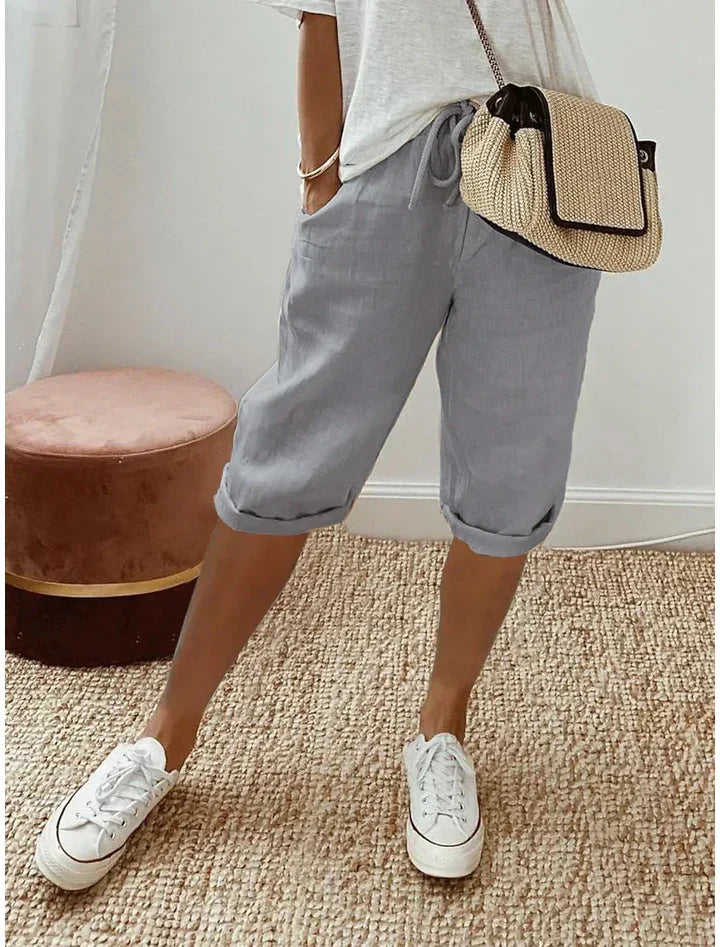 Aleah linen cotton trousers, full outfit view