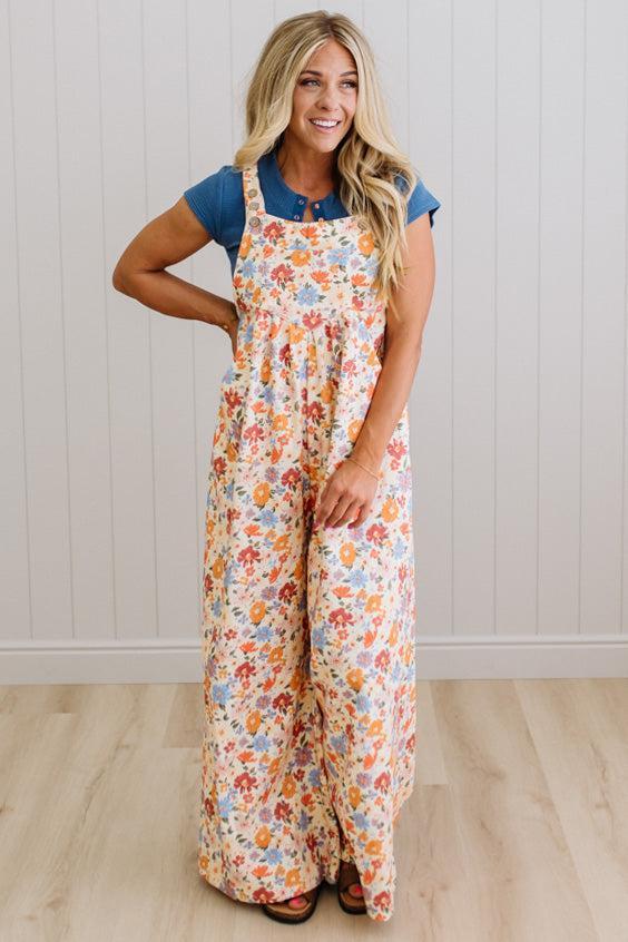 Marlowe floral wide leg overalls, full length