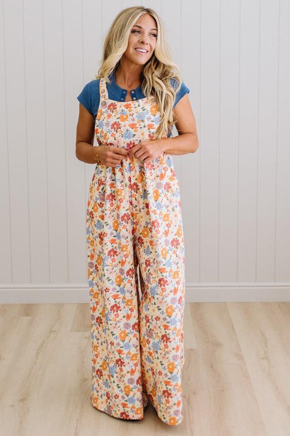 Marlowe floral wide leg overalls, front