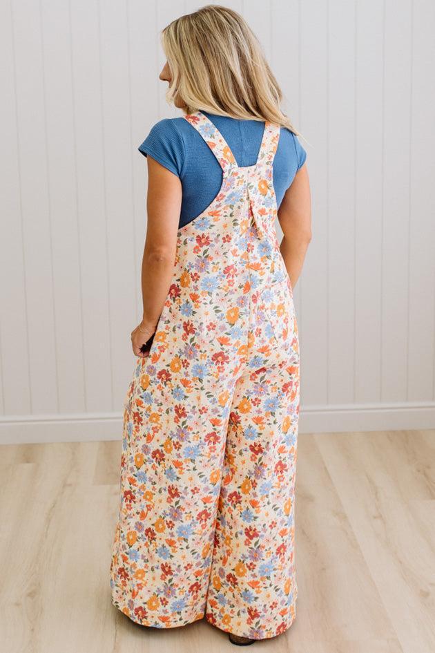 Marlowe floral wide leg overalls, side