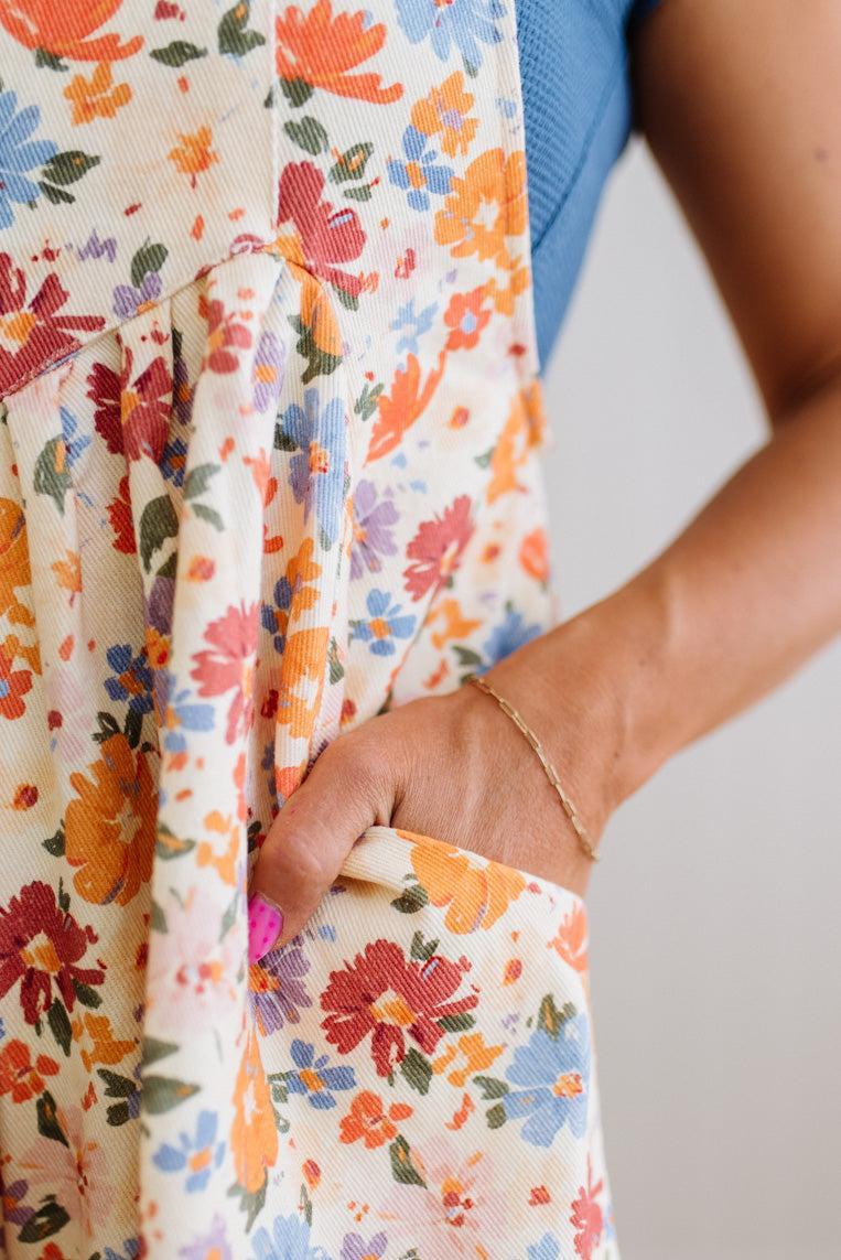 Marlowe floral wide leg overalls, strap detail